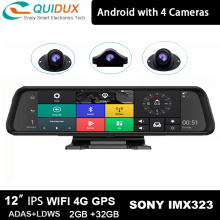 4GB+32GB Andorid 8.1 Center Console 12inch Car Dvr Camera 4 Channel 360° Panoramic View Rearview Mirror GPS 4G Wifi ADAS Dashcam