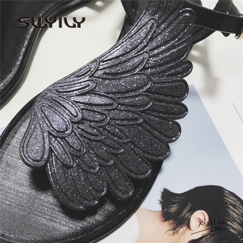 SWYIVY Women Sandals Flip Flops Wing 2018 Summer Flat Rome Sandals Woman Holiday Beach Flip Flops Shoes Woman Casual Jelly Shoes