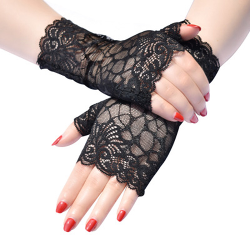 Summer Women Fingerless Thin short Mesh Sunscreen UV Cycling Driving Gloves Sexy Lace Half Finger Touch Screen Mittens K49