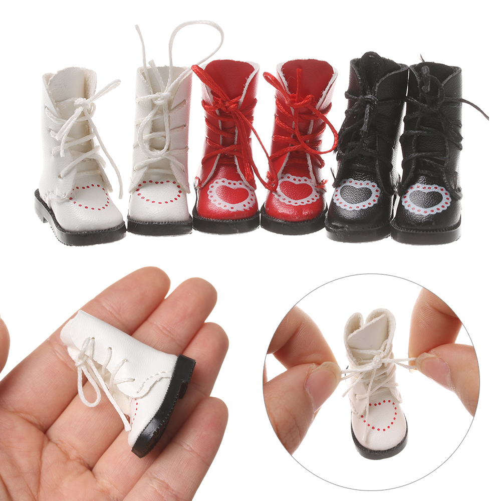 1Pair Mini PU Leather Boots Heart Bandage Shoes for 1/6 Doll Toy Accessories Handmade Cute Doll Shoes Child Toys Birthday Gifts