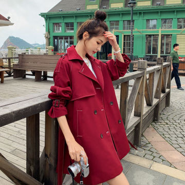 Hot Selling Red Windbreaker Women's 2020 New Autumn Mid-length Hepburn Style Thin Trench Coat With Belt Loose Ladies Outwear 137