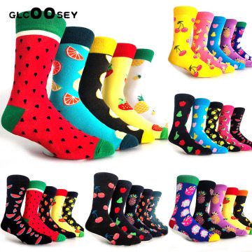 5pairs/pack Fresh Fruits Men Happy Socks Lemon Pineapple Orange Watermelon Strawberry Fish Jellyfish swim ring Ship anchor socks