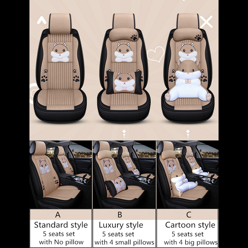 cartoon car seat cover cute hamster seats cushion set flax fabrics cloth auto seat covers universal four seasons car accessories