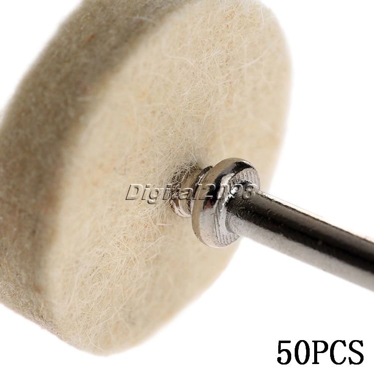Yetaha 50pcs 25mm Felt Wool Polishing Wheel Buffing Round Wheel Grinding Pad W/2 Shanks For DREMEL Rotary Tools Electric Grinder