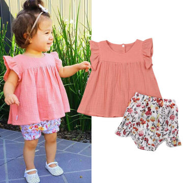 Newborn Kids Baby Girls Clothes Sets Pink Tops Floral Pants Shorts Briefs Outfits 0-3Y