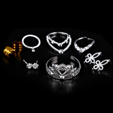 10Pcs/Set Necklace Bracelet for Doll Girls Crystal Plastic Sliver Crown Headband Headwear Doll Accessories for