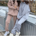 Winter Loose Tracksuit For Women Black Grey 2 Pieces Set Suit Female Pocket Hooded Hoodies+Long Pants