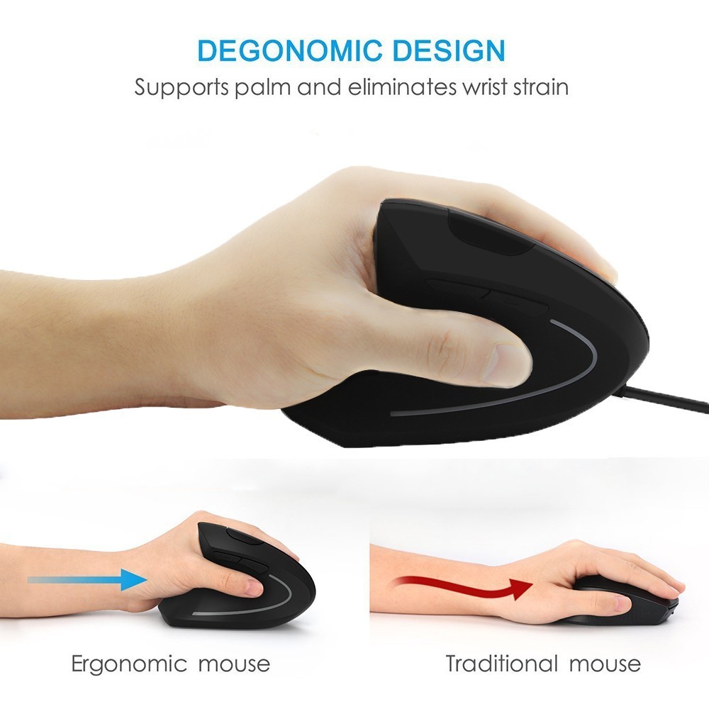 Wired Vertical Mouse Left Hand Ergonomic Gaming Mause 1600 DPI Optical Computer Healthy Design Mice With Mouse Pad For PC Laptop