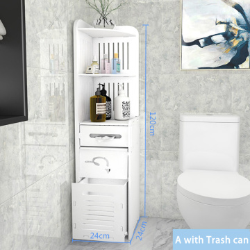 Bathroom Vanity Floor Standing Bathroom Storage Cabinet Washbasin Shower Corner Shelf Sundries Storage Racks with Trash Can