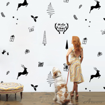 14pcs/set Merry Christmas Elk Wall Stickers Cat Dog Paws Sticker Furniture Cabinets Decal Kids Room DIY Decoration Home Decor