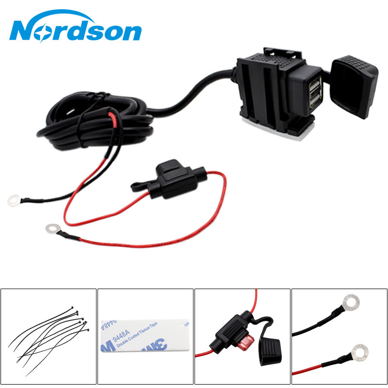 Nordson 12V Motorcycle USB Charger Moto ATV Dual USB Socket Waterproof Charger Power Adapter Outlet Power Motorcycle Accessories