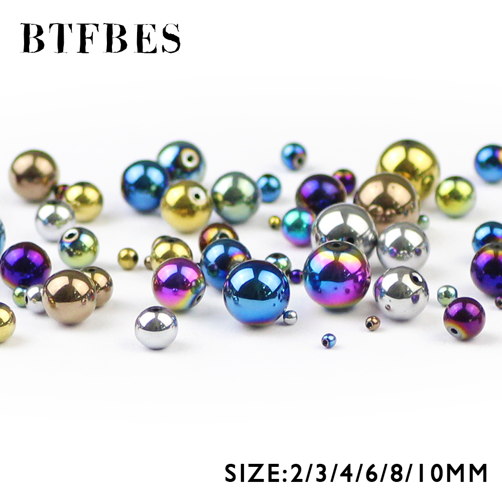 BTFBES Round Plating Color Hematite Beads 2/3/4/6/8/10mm Natural Stone Ore Ball Loose Beads Jewelry Making Bracelets Accessories