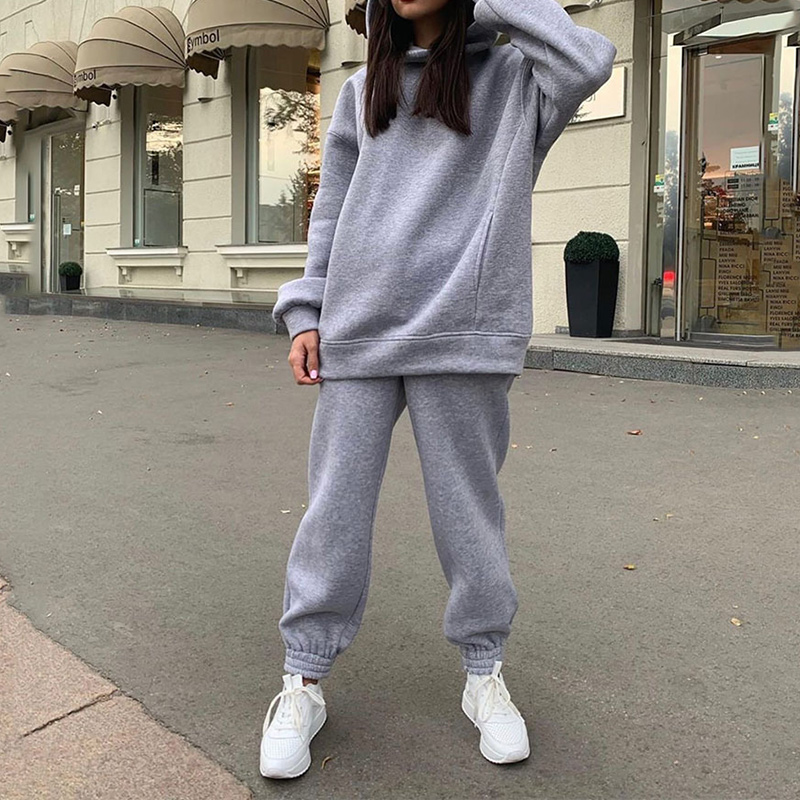 Two Piece Set Casual Fleece Tracksuit Women Winter 2020 Women's Sets Oversized Hooded Long Sleeve Hoodie Sport Pants Lady Suit