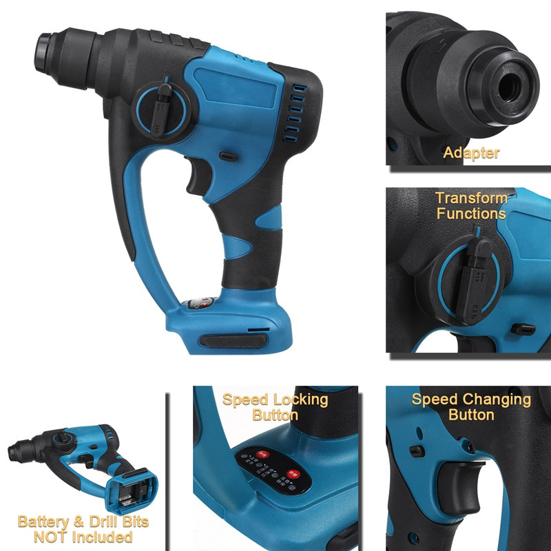 18V Brushless Rechargeable Hammer Drill Rotary Electric Demolition Hammer Drill Power Impact Tools Adapted To Makita Battery