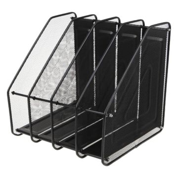 4 Column Metal Mesh File Holder Document Rack Letter Magazine Newspaper Tray for Desk Organizer Home Office Supplies