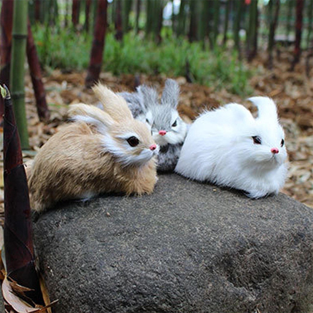15CM Mini Realistic Cute White Plush Rabbits Fur Lifelike Animal Easter Bunny Simulation Rabbit Toy Model Birthday Gift