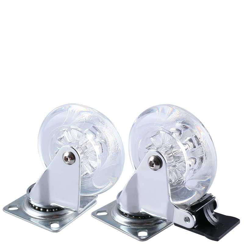 1.5/2/3 Inch Casters Pu Transparent Universal Crystal Wheel with Brake No Noise Small Cart Industrial Wheel Office Chair Caster