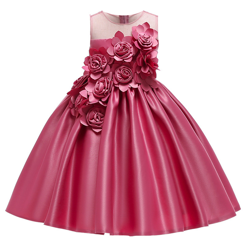 Girls Dress Summer Rose Flower Elegant Children Clothing Princess Kids Dresses For Girls Wedding Evening Party Dress vestidos
