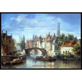Needlework for embroidery DIY DMC High Quality - Counted Cross Stitch Kits 14 ct Oil painting - Barges on the Canal in Bruges