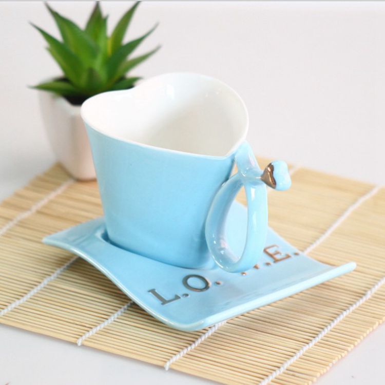 XinChen New Direct Sales Creative Heart-Shaped Ceramic Cup European Coffee Heart-Shaped Tea Cup Couple Cup Mug Coffee Cup