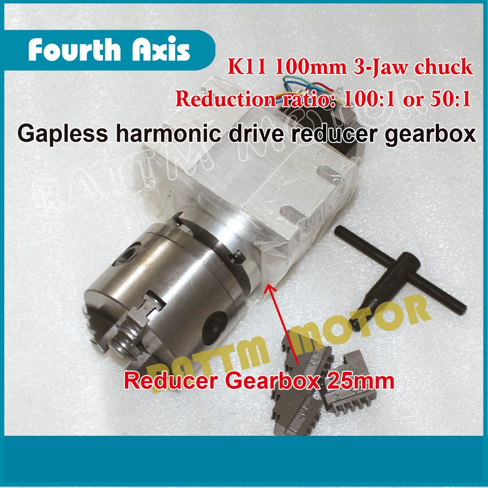 4th axis K11-100mm 3 jaw Chunk Gapless harmonic wave reducer Gearbox dividing head for cnc router machine