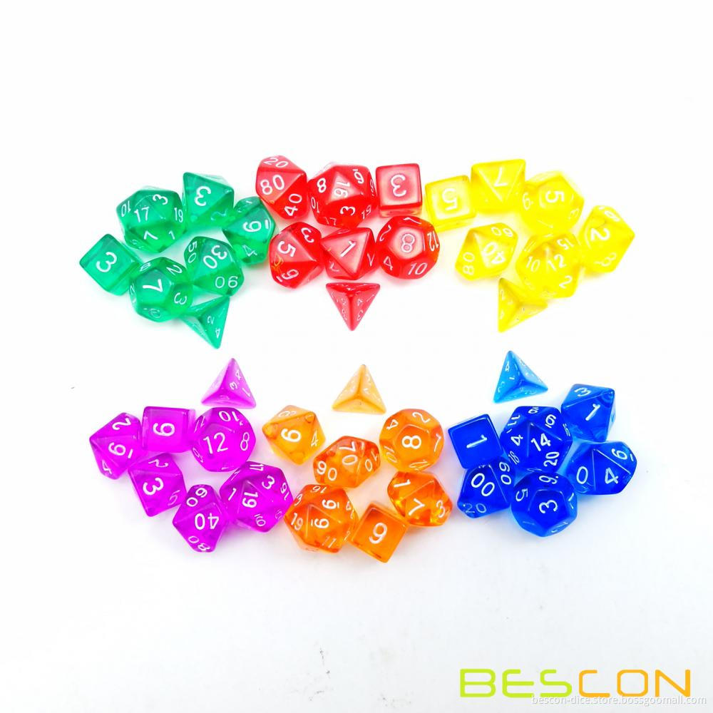 Bescon Mini Translucent Polyhedral RPG Dice Set 10MM, Small RPG Dice Set D4-D20 in Tube Packaging, Assorted Colored of 42pcs