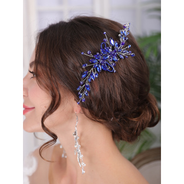 Bohe Blue Bridal Headwear Hair Comb and Earrings Romantic bride's accessories Set Hair Ornaments Tiara for Wedding Headdress