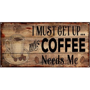Original Retro Design I Must Get Up Coffee Solid Wood Signs Wall Art|Natural Wooden Board Print Poster Painting Wall