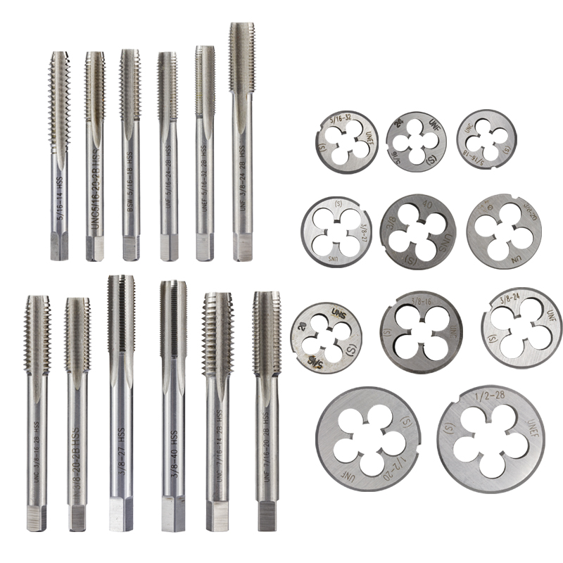 Hampton UNC UNF UNEF UN Right Hand Thread Tap And Die Set 2pcs HSS Hand Tap Drill Bit 5/16 3/8 7/16 1/2 5/8 3/4-18 20 24 28 40