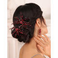 Bohe Red Black Bridal Headwear Crystal Hair pin and Earrings set Bride hair jewelry hat female wedding hair accessories