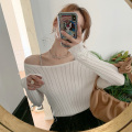 Suna queen off shoulder black T-shirt women's fall 2020 slim fit versatile wide truffle shoulder chain top