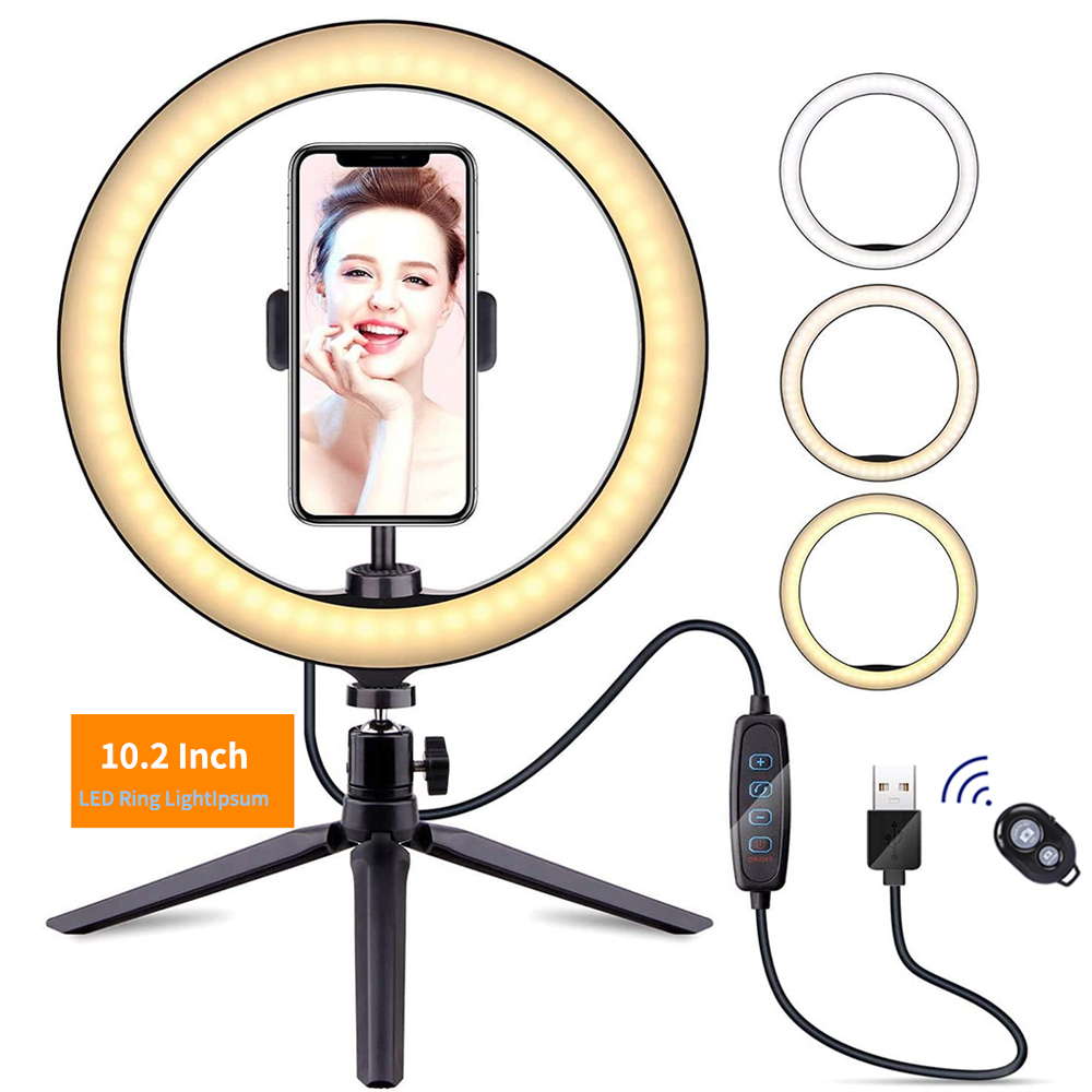 Video Light Dimmable LED Ring Light ring lamp Photography Light with Phone Clip Holder tripod stand for Youtube Makeup Selfie