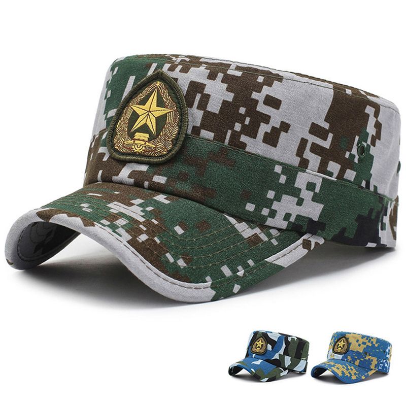 Men Flat Top Caps Classic Vintage Male Military Hats Training Tactical Jungle Snapback Washed Cotton Sports Cap Mens EP0174