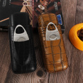 Galiner Genuine Leather Cigar Case 2 Tubes Travel Cigar Humidor Portable Cigarette Cigar Holder W/ Cigar Cutter Gift Box