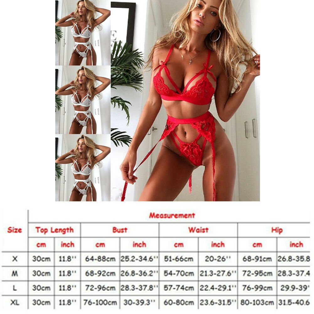 Sexy Lace Lingerie Sets Women Nightwear Sleepwear Bandage Bras Panties G-string with Garter Belt Underwear 3pcs