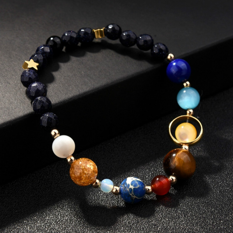 New Fashion Universe Galaxy Eight Planets Solar System Guardian Star Natural Stone Beads Bracelet