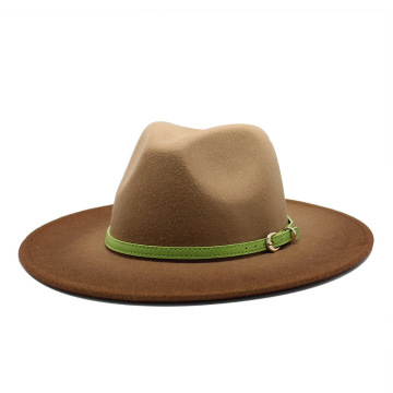 Fashion Men Women Wide Brim Wool Felt Jazz Fedora Hats British style Trilby Party Formal Panama Cap 2-color gradient Dress Hat
