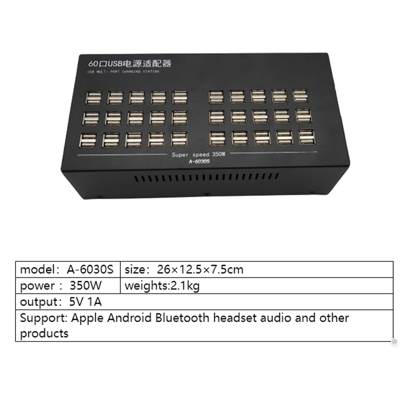 Detailed Product Specifications for 60-Port Dual Port Smart Charger