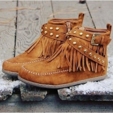 fashion Thick High Heels Women Boots Ankle Boot Tassel Woman Shoes Lady Shoes Short Plush Autumn Footwear Big Size