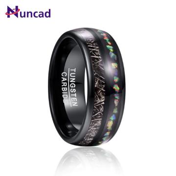 8mm Width Men's Ring Imitation Vermiculite Opal Granules Fully Polished Electroplated Black Dome Tungsten Carbide Ring