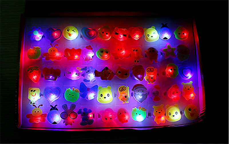 10Pcs/lot Kids Cartoon LED Flashing Light Up Glowing Finger Rings Electronic Halloween Fun Toys Gifts for Children
