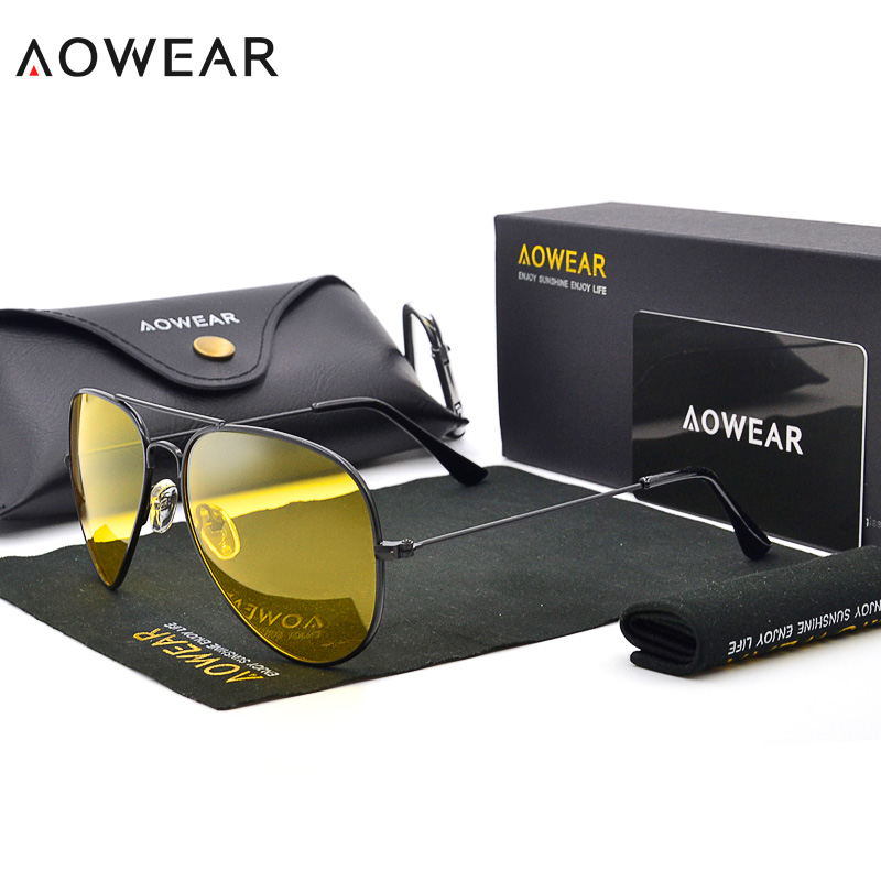 AOWEAR Classic 3025 Night Vision Glasses Women Polarized Yellow Lens Sunglasses for Men Night Goggles Driving Sunglass with Box