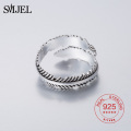 SMJEL 100% 925 Sterling Silver Vintage Feather Opening Full Finger Toe Bague For Women Simple Femme Homme Bijoux Fine Jewelry