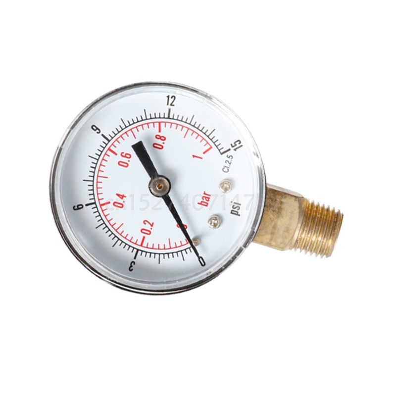 Pressure Gauge 52mm 1/4" BSPT Vertical 15,30,60,100,150,300 PSI & Bar Bottom Mount