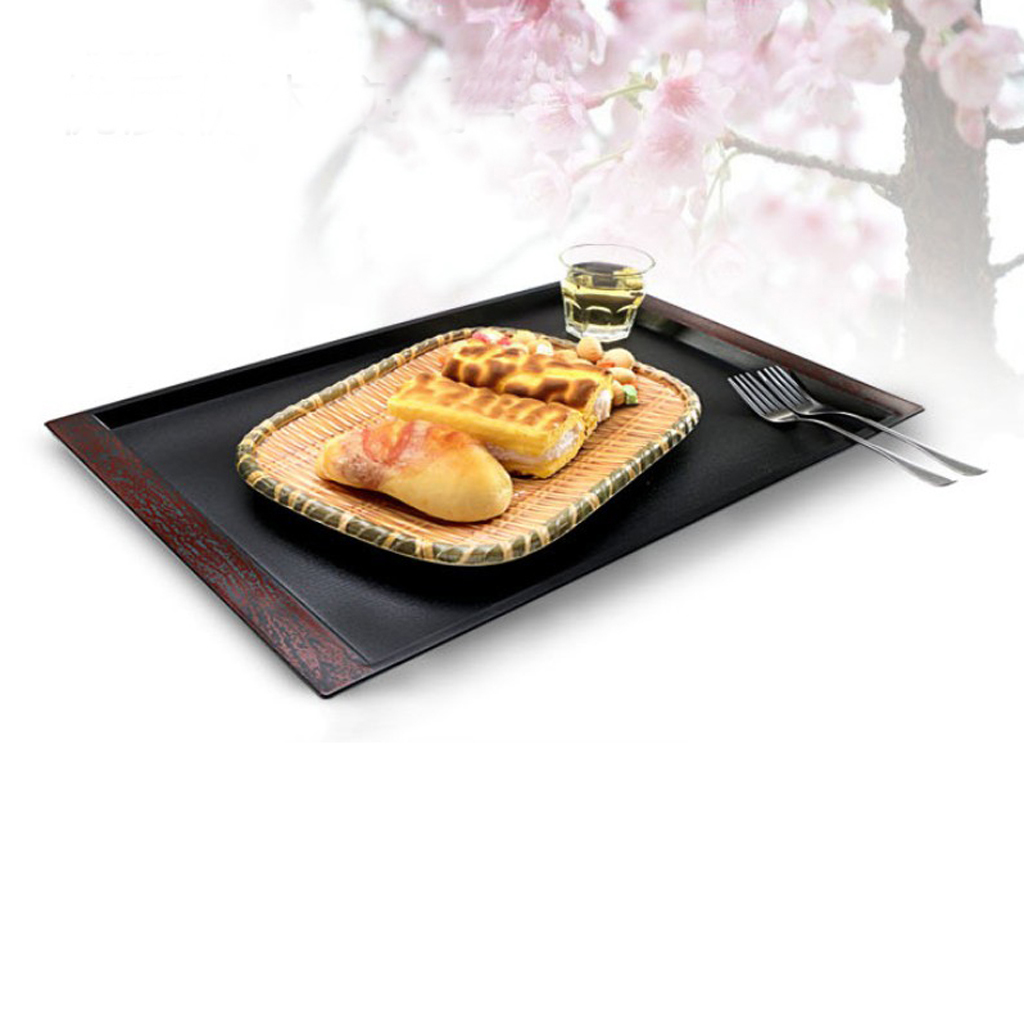 Plastic Fast Food Tray Restaurant Serving Trays For Tea Cake Kitchen Bar Dinnerware European Hotel Long Plate Black