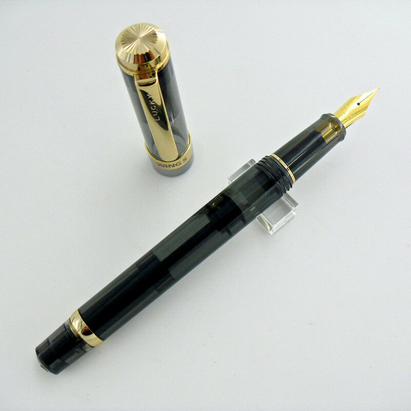 Wing Sung 698 Piston Fountain Pen Translucent Black with golden clip Ink Pen Fine Nib Stationery Office school supplies Writing