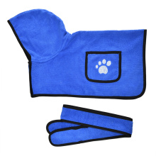 Bathrobe for Dogs Super Absorbent Dog Bathing Suit with 2 Pockets Fast Drying Microfiber Hooded Bath Towel with Belt Blue XS-XL