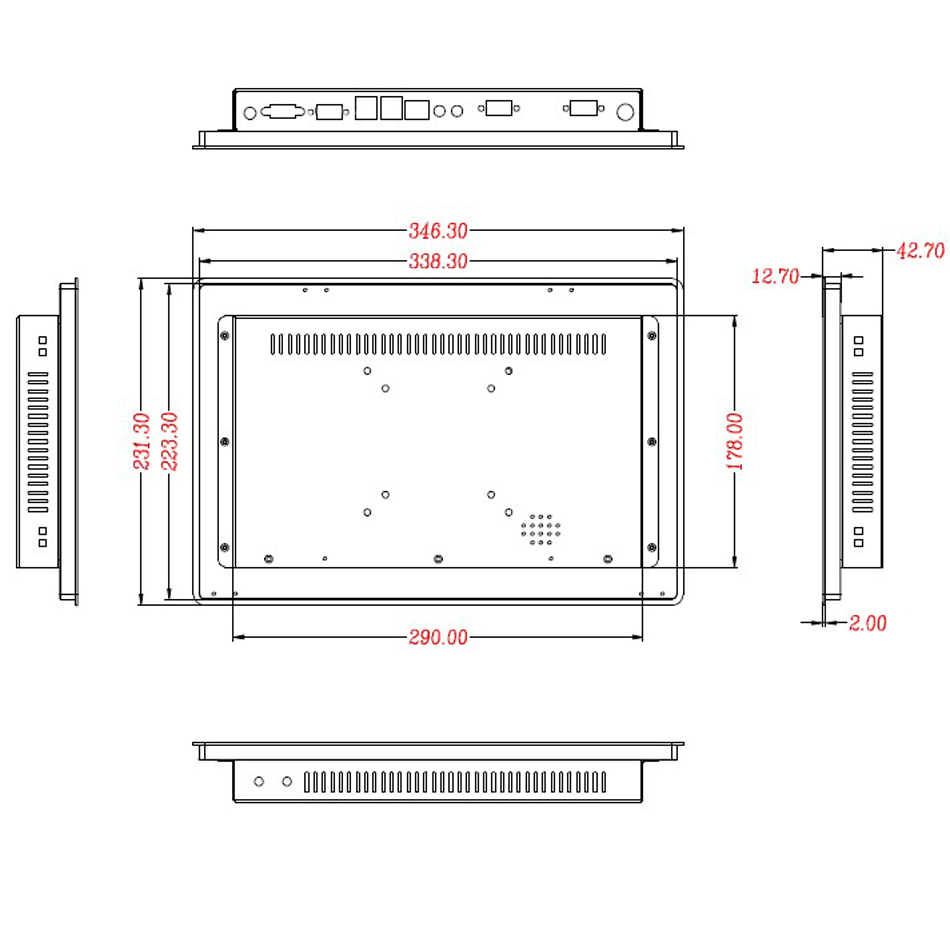 HUNSN 2MM Embedded IP54 Industrial Panel PC Intel J1800 All in One Computer Windows 7/10 3RS232 VGA LAN,[DA10W]