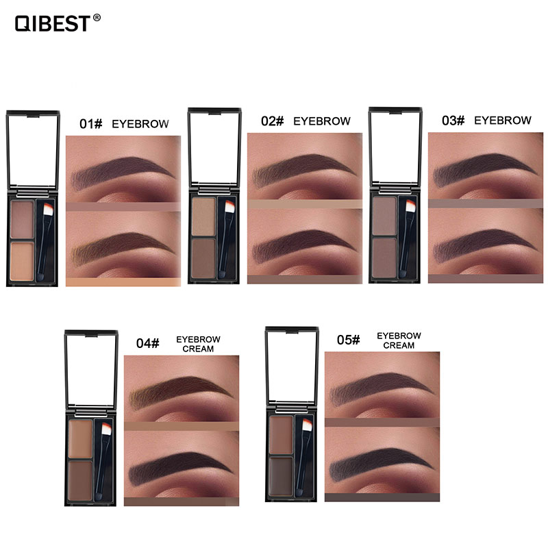 Qibest Eyebrow Powder Cream Palette Cosmetic Eye Brow Enhancer Professional Waterproof Makeup Eye Shadow with Brush Mirror Box