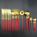 24Pcs Red Gold Cutlery Set 304 Stainless Steel Dinnerware Set Shiny Colorful Flatware Set Gold Tableware Kitchen Silverware